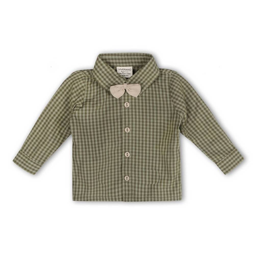 NEW VIVERANO ORGANICS boy's gingham shirt & linen pant set in green/natural - Picture 2 of 4
